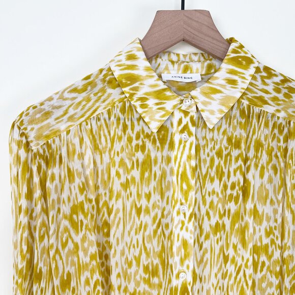 Anine Bing 100% Silk Caleb Shirt Leopard Animal Print Balloon Sleeve Oversized - Picture 8 of 16